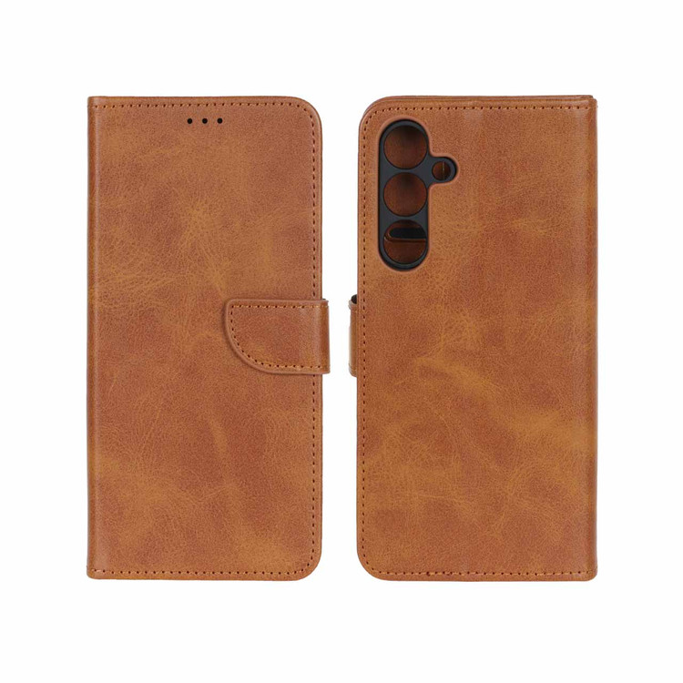 کیف چرمی موبایل مگنتی محافظ لنزدار Samsung Galaxy S23 FE - عسلی