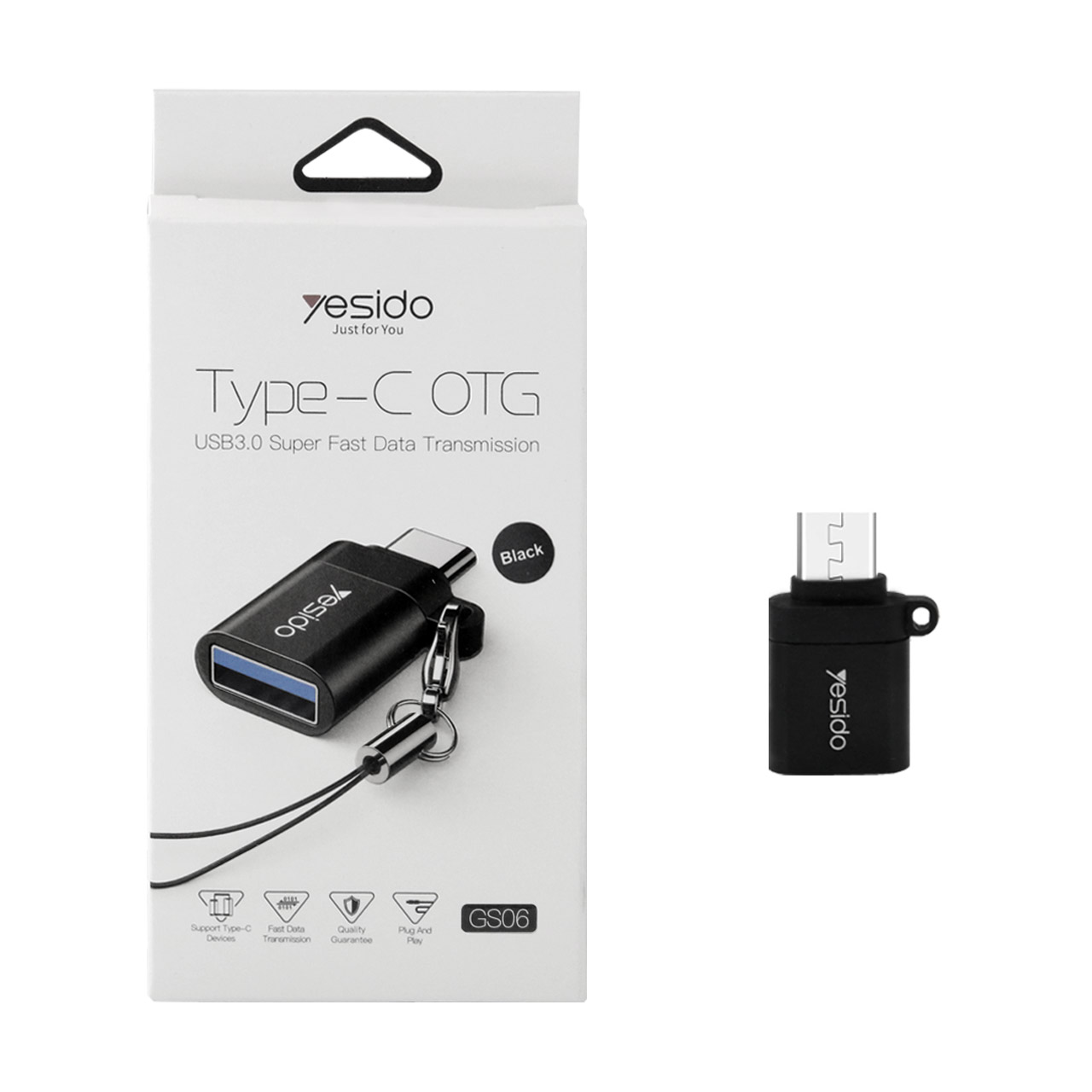 تبدیل yesido OTG Type-C مدل GS06 مشکی (گارانتی 18 ماه تعویض نیکان همراه)