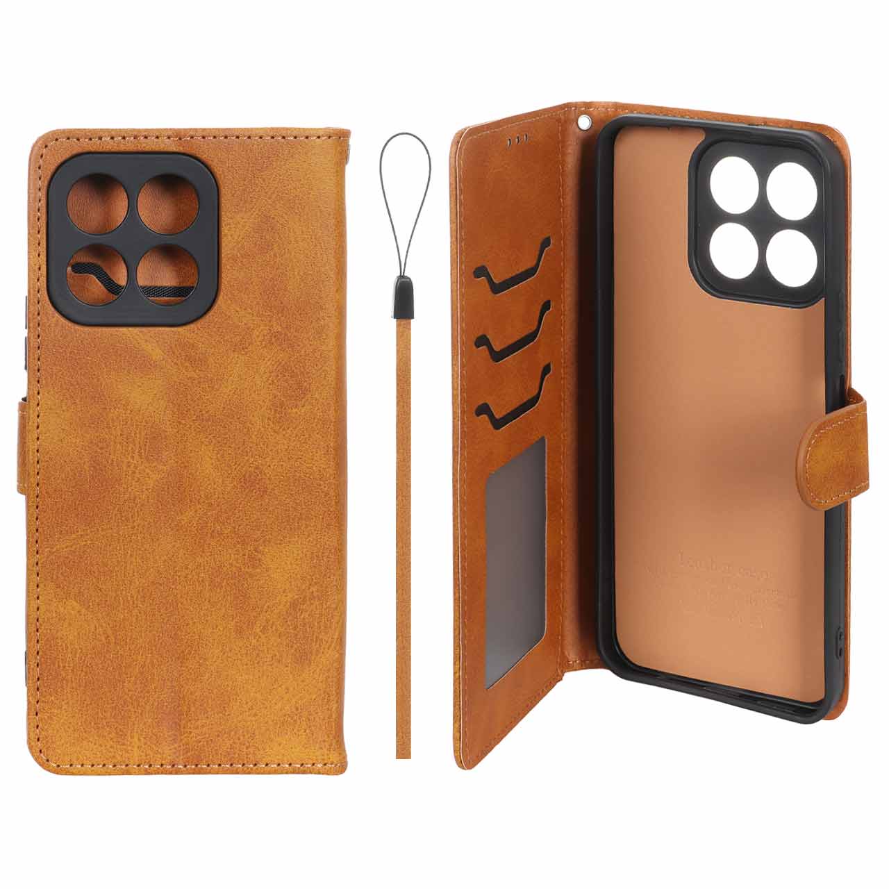 کیف موبایل مگنتی درجه یک داخل خز MNC Plus مدل Honor X6c - عسلی